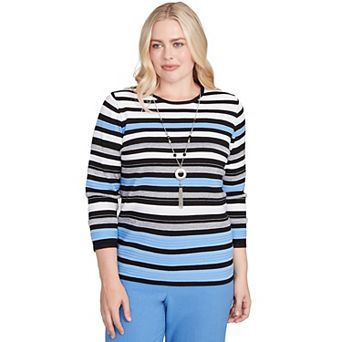 Women's Alfred Dunner Textured Stripe Sweater with Necklace