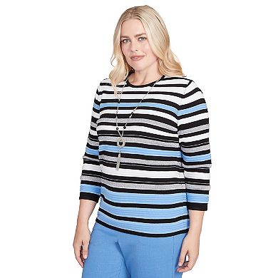 Women's Alfred Dunner Textured Stripe Sweater with Necklace