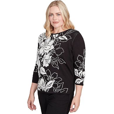 Women's Alfred Dunner Dramatic Floral Jacquard Sweater