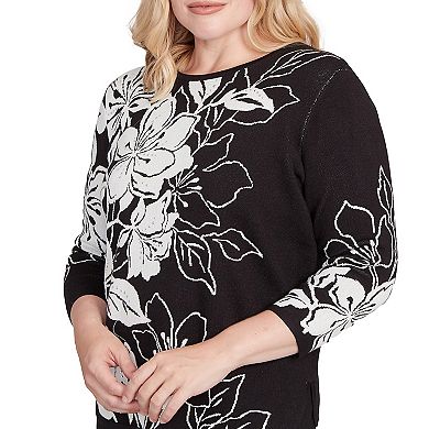Women's Alfred Dunner Dramatic Floral Jacquard Sweater