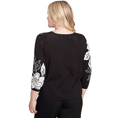 Women's Alfred Dunner Dramatic Floral Jacquard Sweater