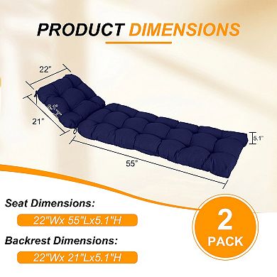 Aoodor Polyester Tufted Chaise Lounge Cushion for Outdoor Wicker Chaise Lounge Use, Set of 2