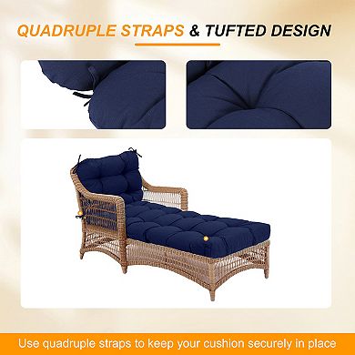 Aoodor Polyester Tufted Chaise Lounge Cushion for Outdoor Wicker Chaise Lounge Use, Set of 2