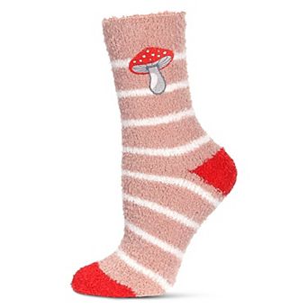 Women's Striped Mushroom Embroidery Cozy Crew Socks