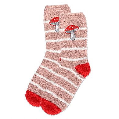 Women's Striped Mushroom Embroidery Cozy Crew Socks
