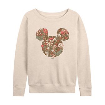 Women's Disney's Mickey Mouse Floral French Terry Long Sleeve Tee