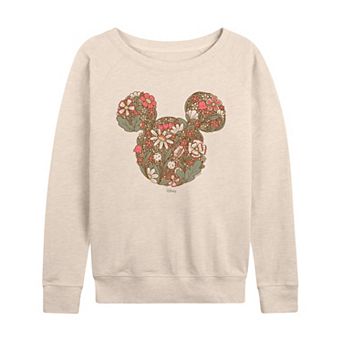 Women's Disney's Mickey Mouse Floral French Terry Long Sleeve Tee