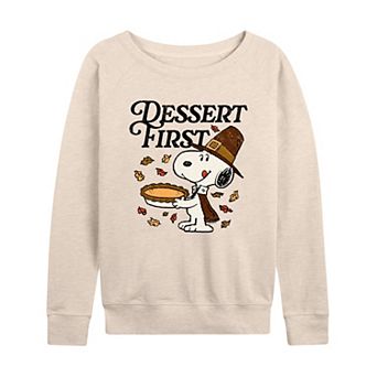 Women's Peanuts Snoopy Thanksgiving Dessert Time French Terry Long Sleeve Tee