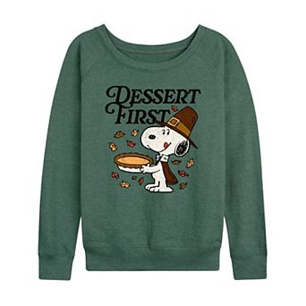 Women's Peanuts Snoopy Thanksgiving Dessert Time French Terry Long Sleeve Tee