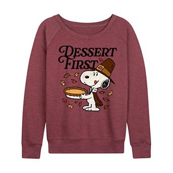 Women's Peanuts Snoopy Thanksgiving Dessert Time French Terry Long Sleeve Tee
