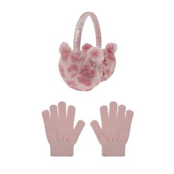 Girls Elli by Capelli 2 pc Leopard Faux Fur Earmuff & Gloves Set