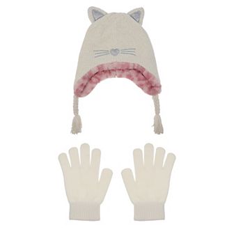 Girls 4-16 Elli by Capelli Kitty Earflap Hat & Gloves Matching Set