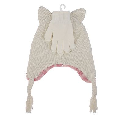 Girls 4-16 Elli by Capelli Kitty Earflap Hat & Gloves Matching Set
