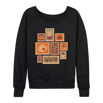 Women's Fall Stamps Collage French Terry Long Sleeve Tee