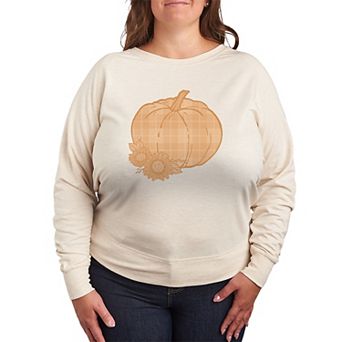 Plus Size Plaid Pumpkin French Terry Long Sleeve Tee