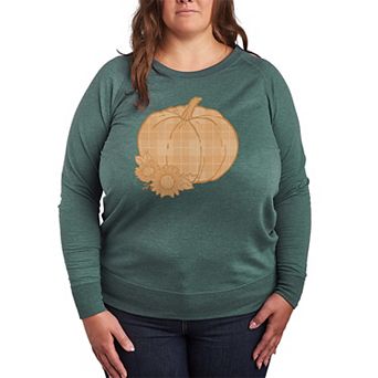 Plus Size Plaid Pumpkin French Terry Long Sleeve Tee