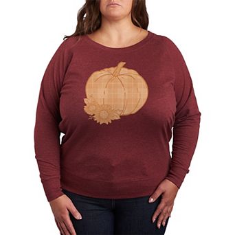 Plus Size Plaid Pumpkin French Terry Long Sleeve Tee