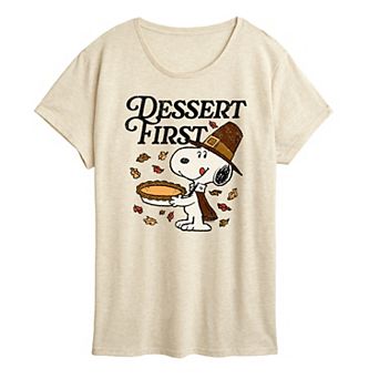 Women's Peanuts Thanksgiving Dessert Time Snoopy Graphic Tee