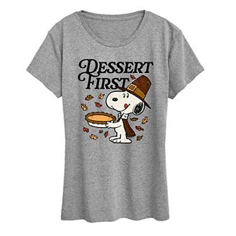 Women's Peanuts Thanksgiving Dessert Time Snoopy Graphic Tee