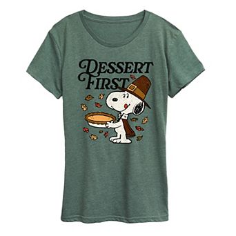 Women's Peanuts Thanksgiving Dessert Time Snoopy Graphic Tee