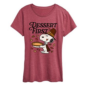 Women's Peanuts Thanksgiving Dessert Time Snoopy Graphic Tee