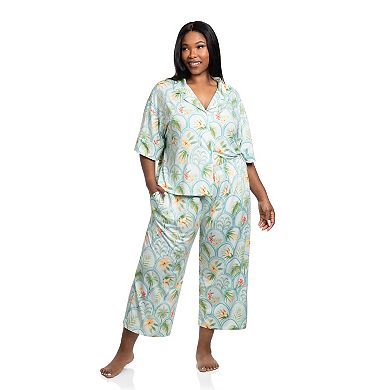 Plus Size Lilac+London 2-Piece Print Knit Pajama Top & Pajama Bottoms Set