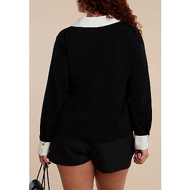 ELOQUII Women's Plus Size Combo Collared Long Sleeve Shirt