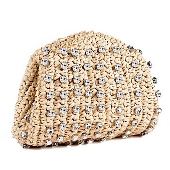 Adornia Natural Raffia Crystal Clutch Bag