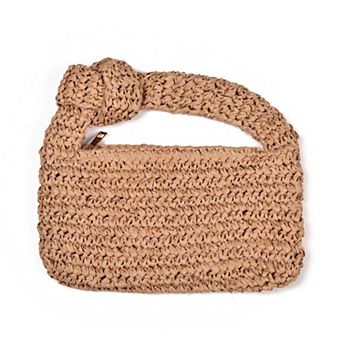 Adornia Natural Raffia Knot Crescent Bag