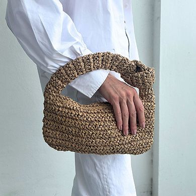 Adornia Natural Raffia Knot Crescent Bag