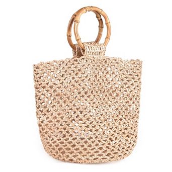 Adornia Natural Crochet Bucket Bag With Bamboo Handle