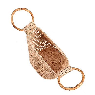 Adornia Natural Crochet Bucket Bag With Bamboo Handle