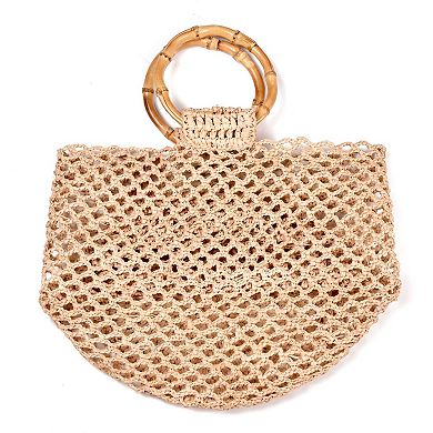 Adornia Natural Crochet Bucket Bag With Bamboo Handle