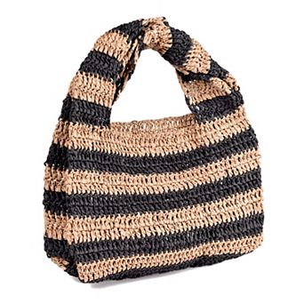 Adornia Striped Raffia Hobo Bag