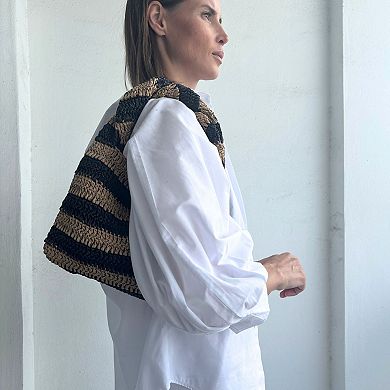 Adornia Striped Raffia Hobo Bag