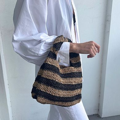 Adornia Striped Raffia Hobo Bag
