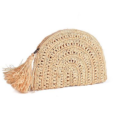 Adornia Raffia Moon Clutch