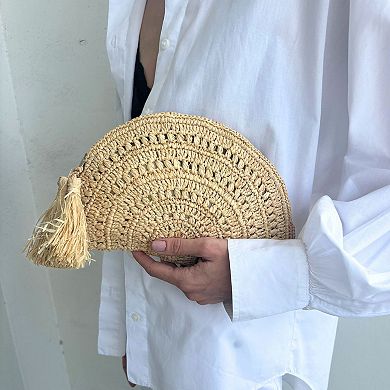 Adornia Raffia Moon Clutch