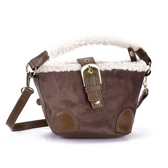 Adornia Belted Bucket Bag With Shearling Detail
