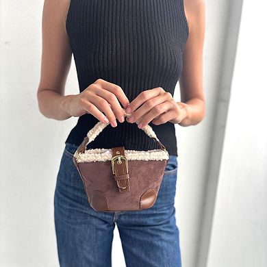 Adornia Belted Bucket Bag With Shearling Detail