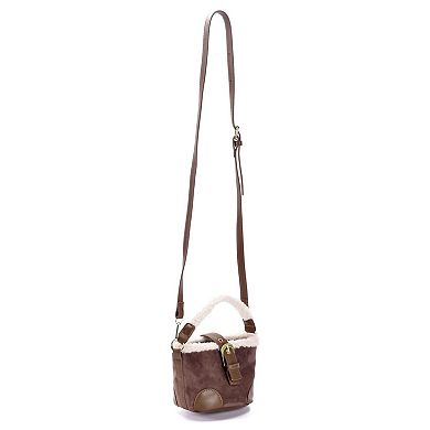 Adornia Belted Bucket Bag With Shearling Detail