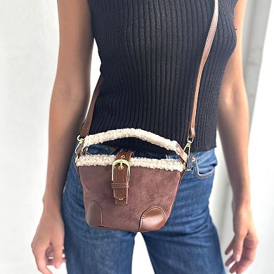 Adornia Belted Bucket Bag With Shearling Detail
