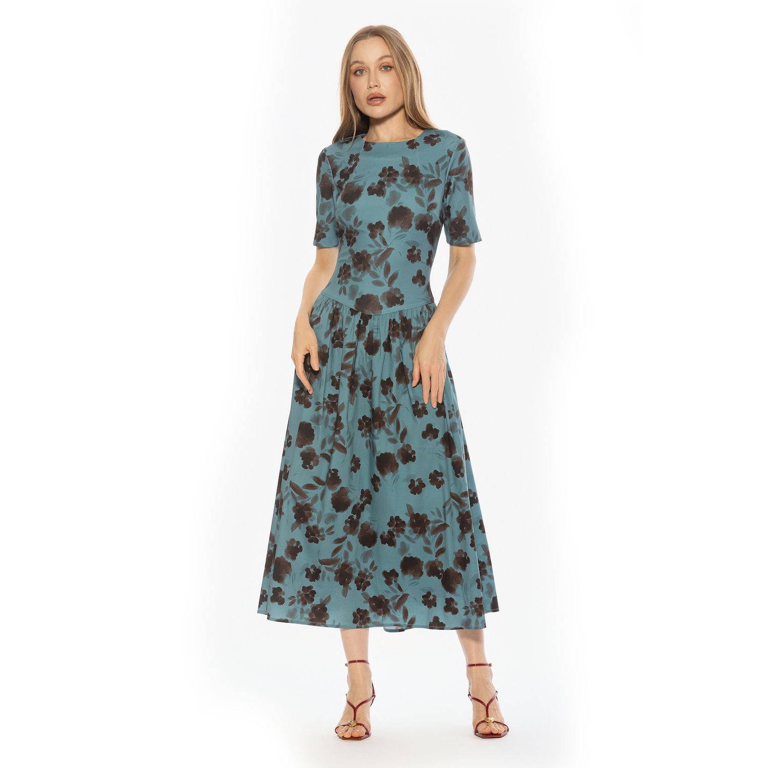 Женские платья ALEXIA ADMOR Rowan Crewneck Short Sleeve Midi Dress