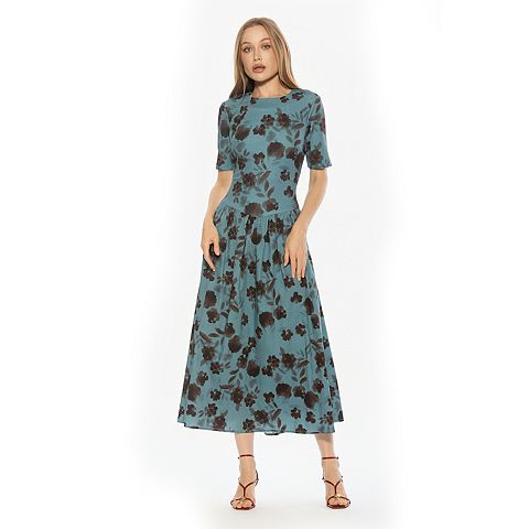Женские платья ALEXIA Women's ALEXIA ADMOR Rowan Crewneck Short Sleeve Midi Dress