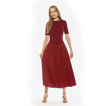 Women's ALEXIA ADMOR Rowan Crewneck Short Sleeve Midi Dress