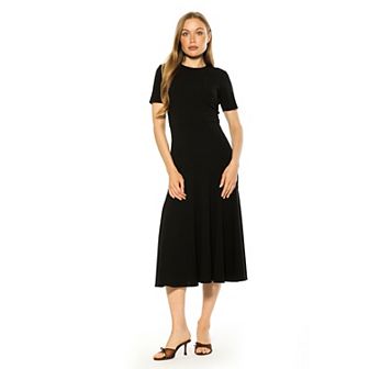 Women's ALEXIA ADMOR Lennox Crewneck Short Sleeve Flared Skirt Dress