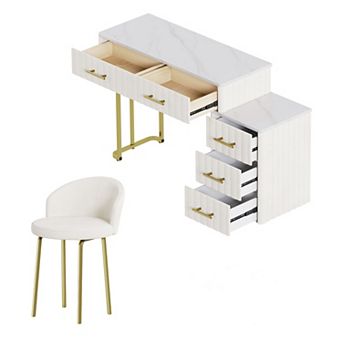 Merax Velvet Upholstered Vanity Desk with Chair