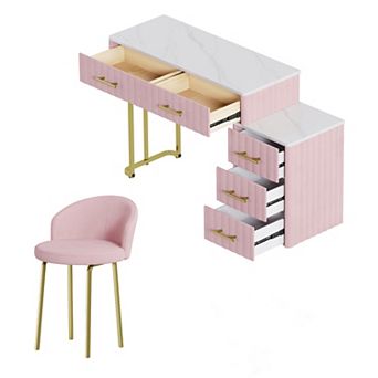 Merax Velvet Upholstered Vanity Desk with Chair