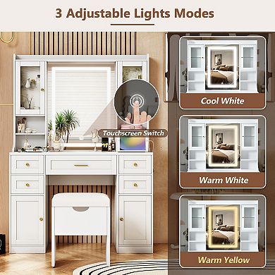 Merax 41.4" Makeup Vanity Desk with Mirror and Lights