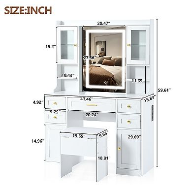 Merax 41.4" Makeup Vanity Desk with Mirror and Lights